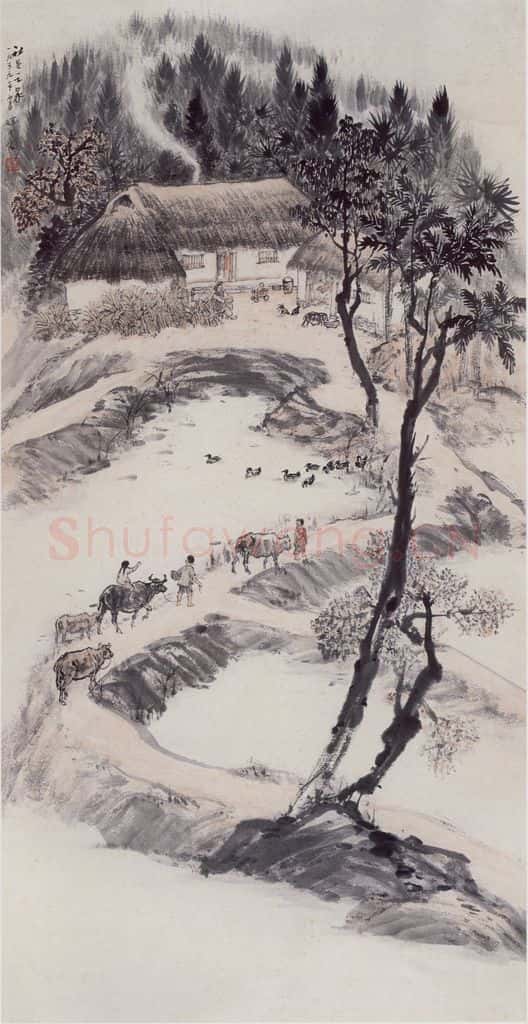 1959年 赵望云《社员之家》书画作品
