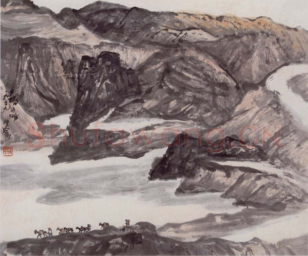 1959年 赵望云《夕阳河滩》书画作品
