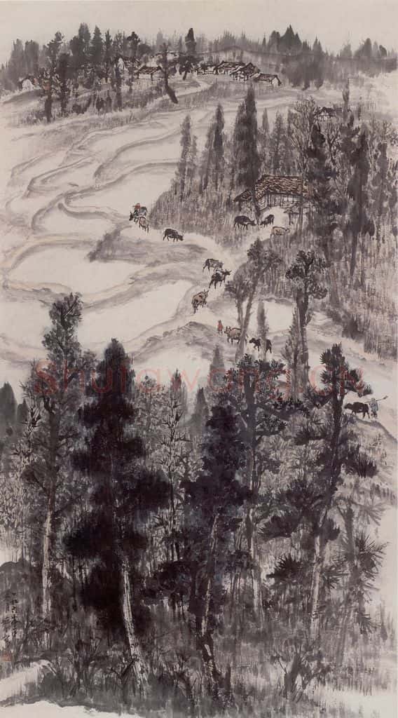 1960年 赵望云《陕南山村即景》书画作品