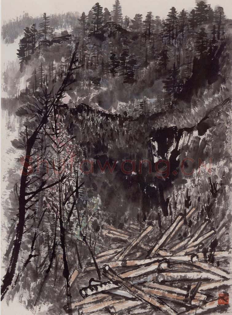 1961年 赵望云《林区写景》书画作品