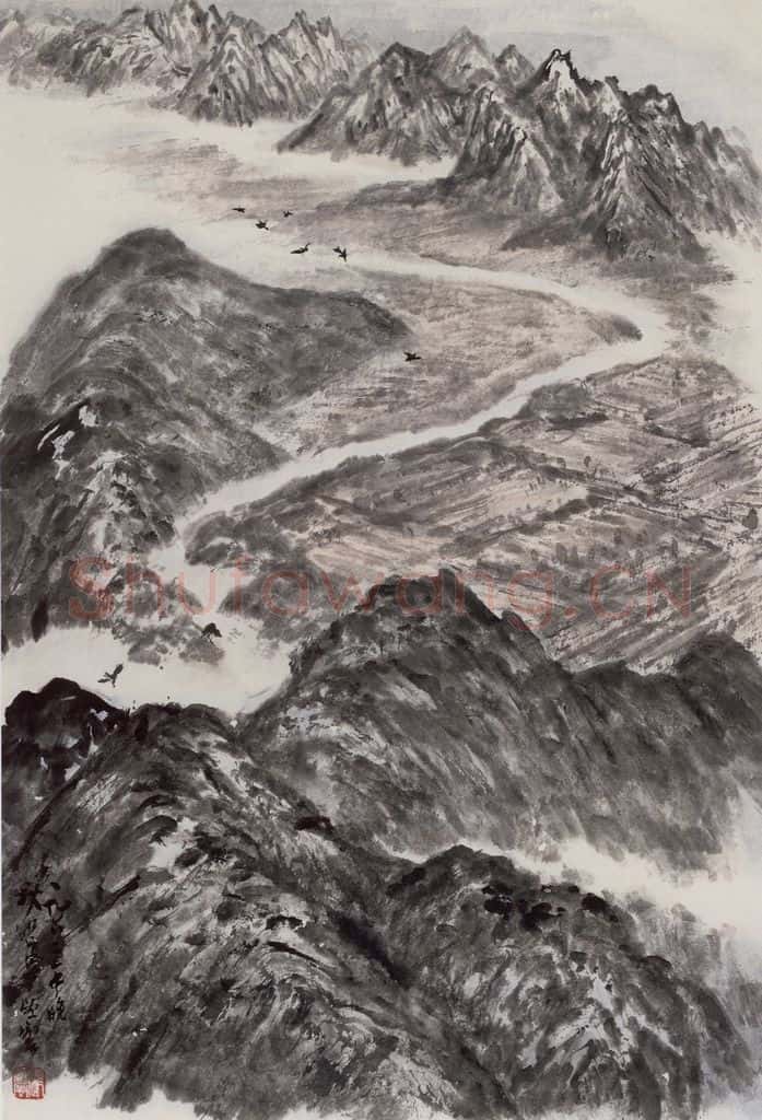 1962年 赵望云《日月山下》书画作品