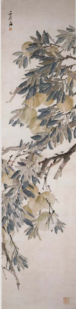 清 虚谷《果木屏·蟠桃图轴》书画作品