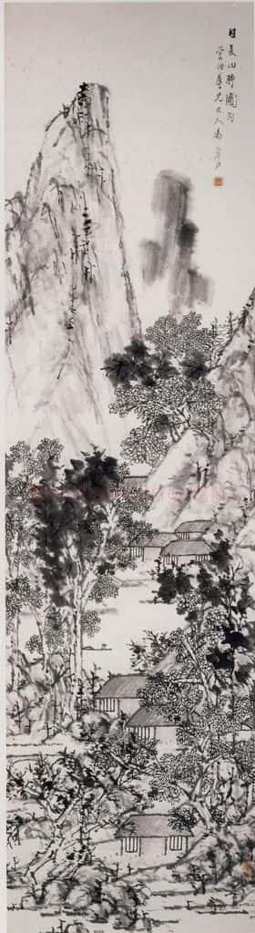 清 虚谷《日长山静图轴》书画作品