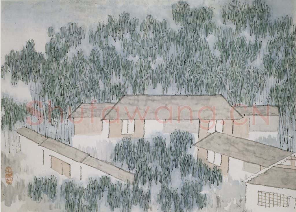 清 虚谷《山水册·茂林修竹》书画作品