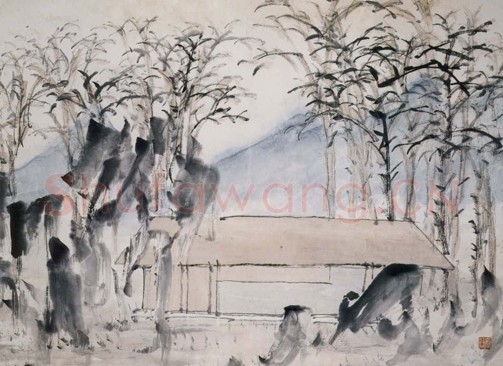 清 虚谷《山水册·林舍初曙》书画作品