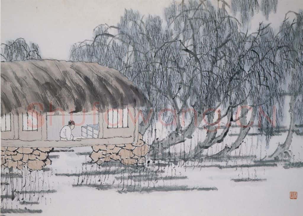 清 虚谷《山水册·柳屋著书》书画作品