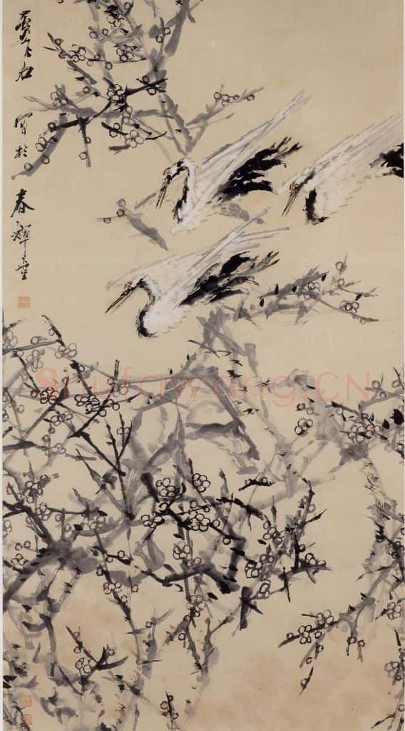 清 虚谷《梅鹤图轴》书画作品