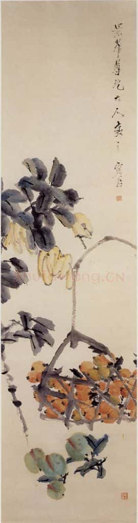 清 虚谷《佛手枇杷图轴》书画作品