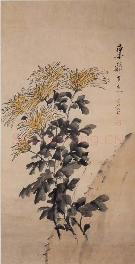 清 虚谷《菊石图轴》书画作品