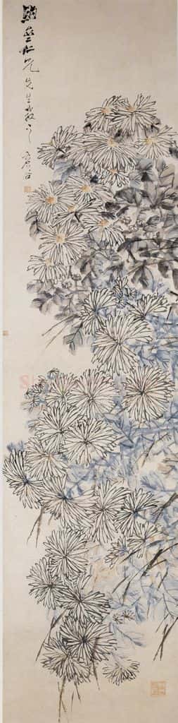 清 虚谷《菊花图轴》书画作品