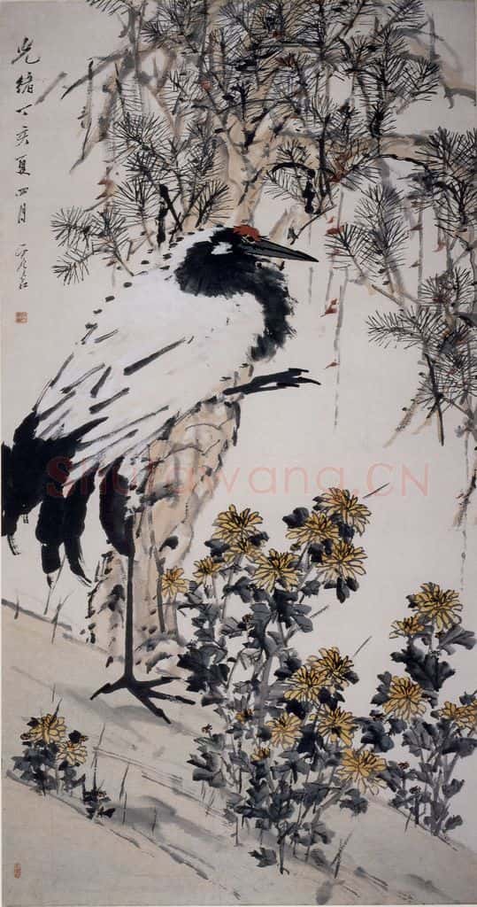清 虚谷《松鹤延年图轴》书画作品