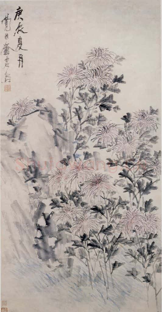 清 虚谷《菊花图轴》书画作品