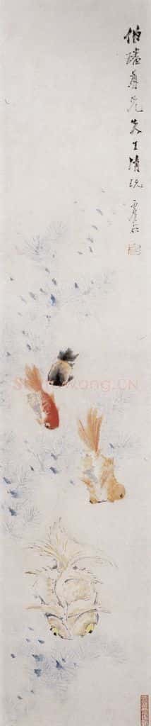 清 虚谷《鱼藻图轴》书画作品