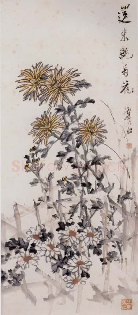 清 虚谷《秋菊图轴》书画作品