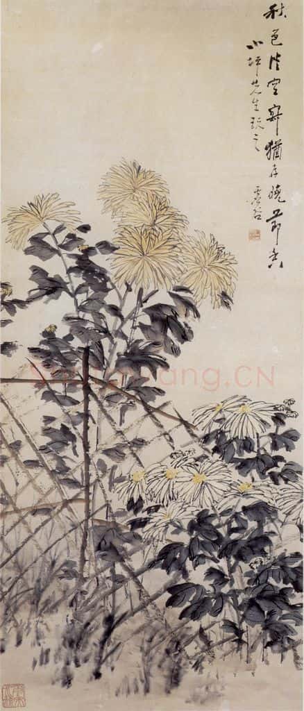 清 虚谷《篱菊图轴》书画作品