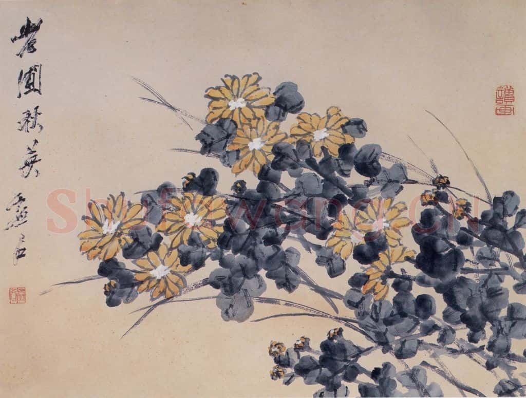 清 虚谷《花卉四段图卷》书画作品