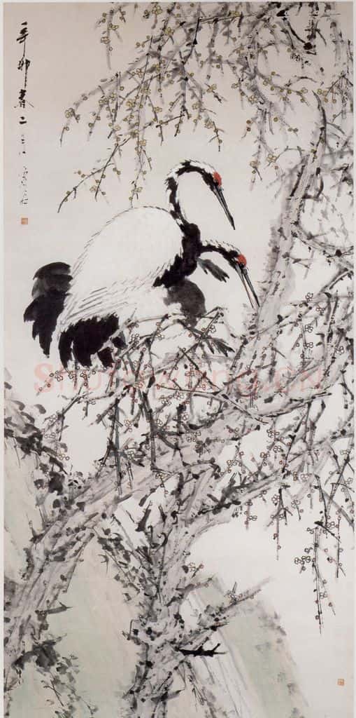 清 虚谷《梅鹤图轴》书画作品