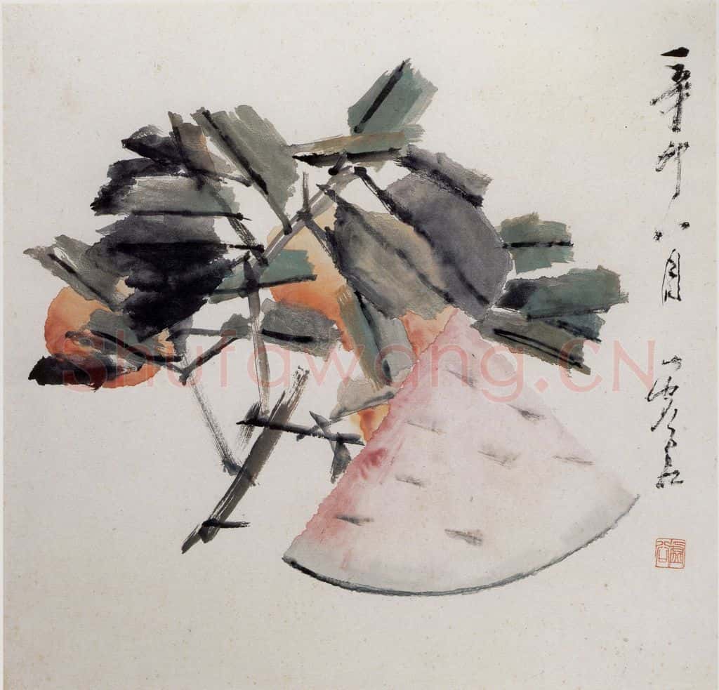 清 虚谷《杂画册之西瓜果品》书画作品
