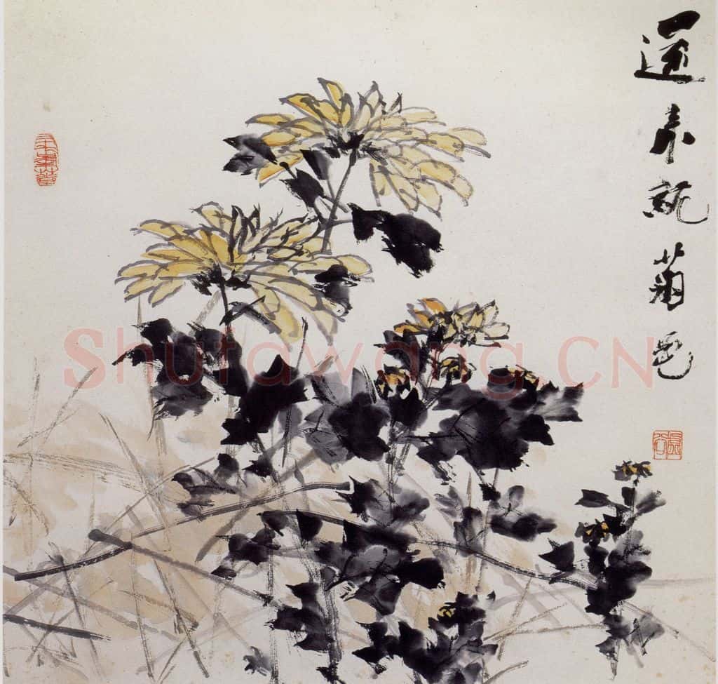 清 虚谷《杂画册之篱菊》书画作品