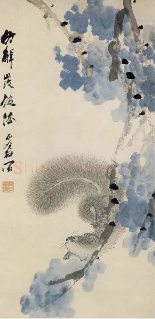 清 虚谷《松鼠图轴》书画作品