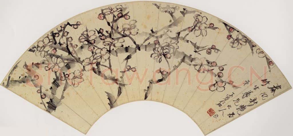 清 虚谷《春风新艳图扇页》书画作品