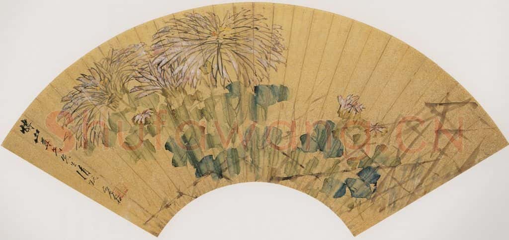 清 虚谷《菊花图扇页》书画作品