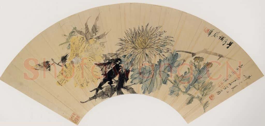 清 虚谷《菊葵扇页》书画作品