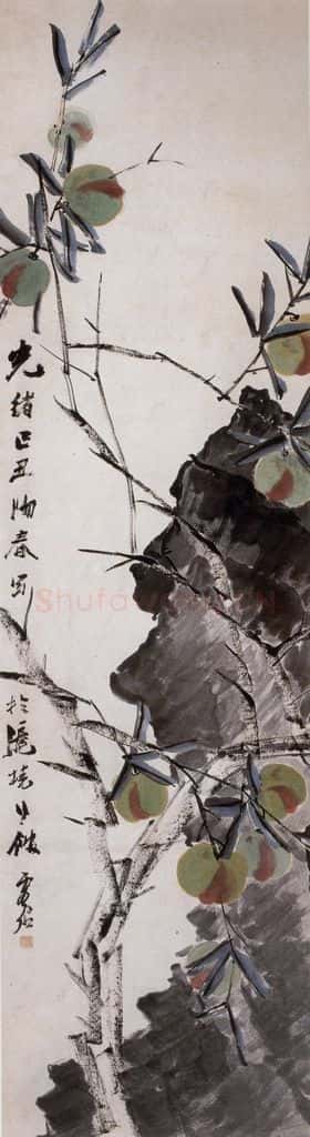 清 虚谷《山桃图轴》书画作品