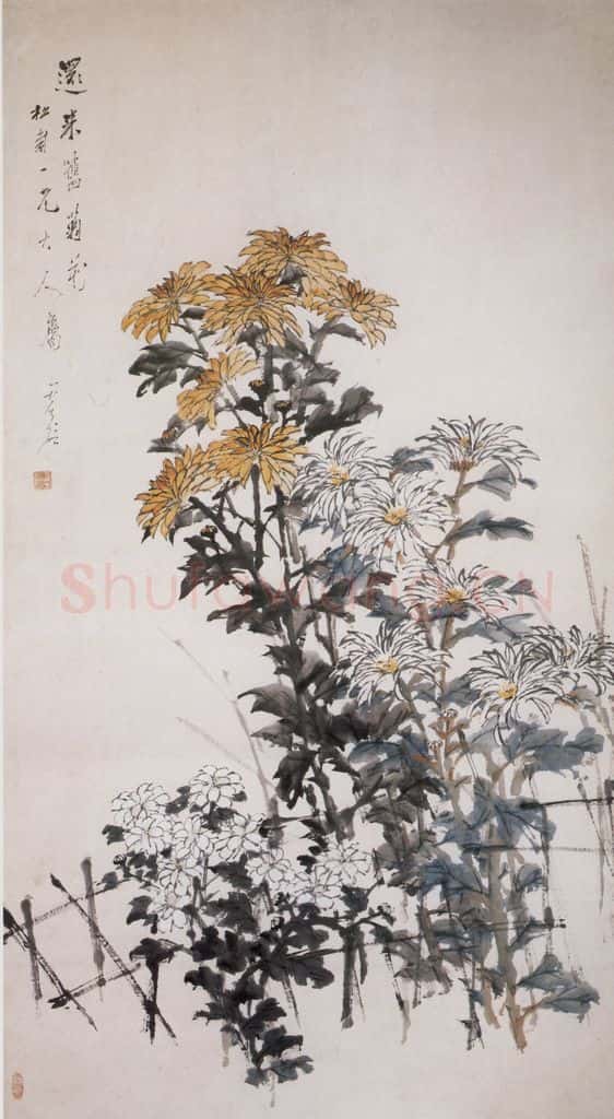 清 虚谷《菊花图轴》书画作品