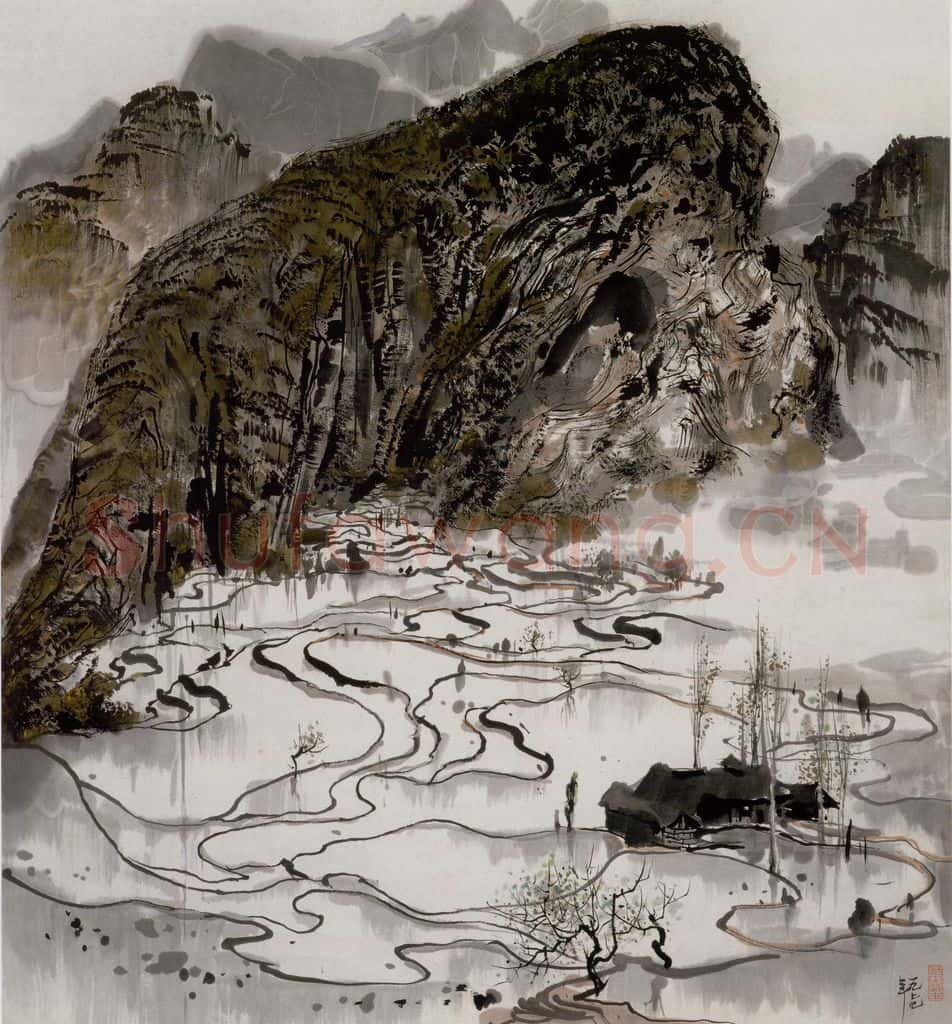1979年 吴冠中 山间水田 书画作品