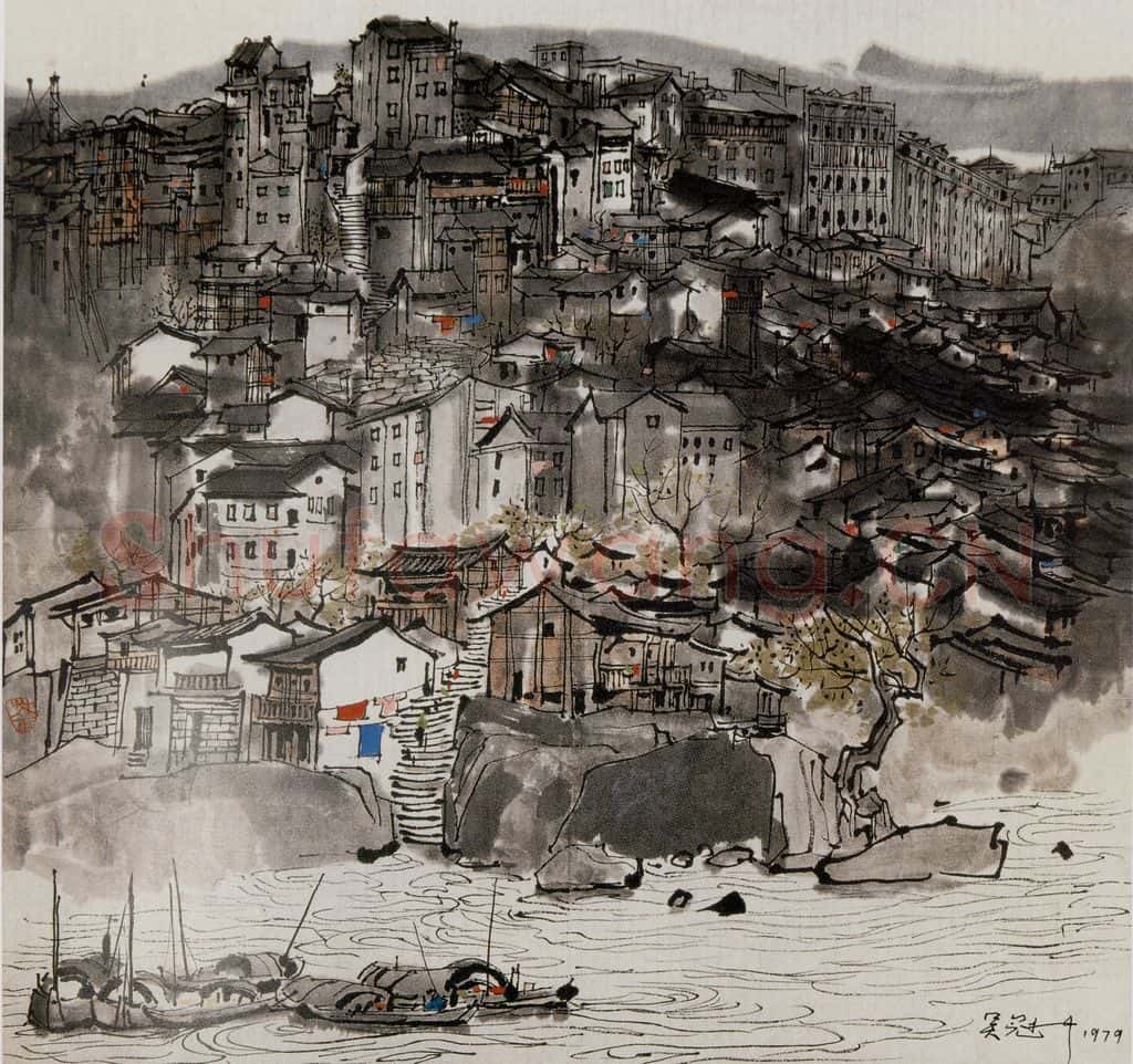 1979年 吴冠中 长江山城 书画作品