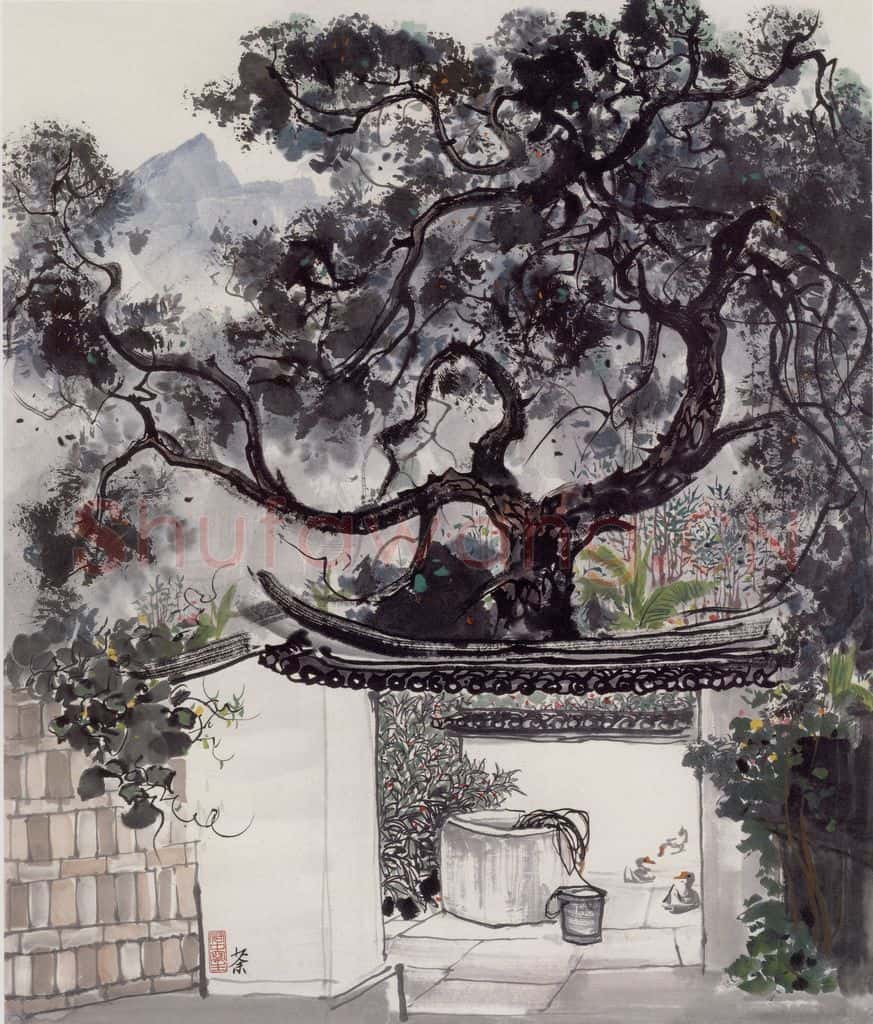 1979年 吴冠中 云南人家 书画作品