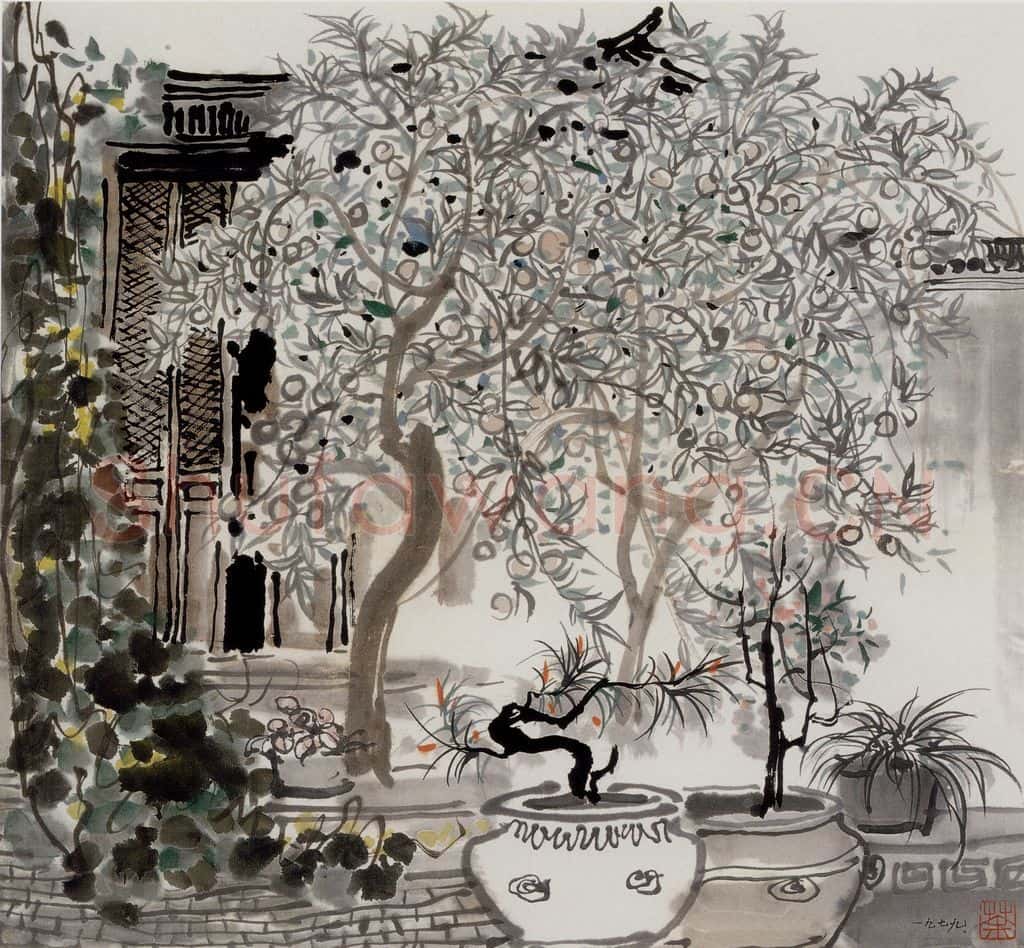 1979年 吴冠中 云南人家后院 书画作品