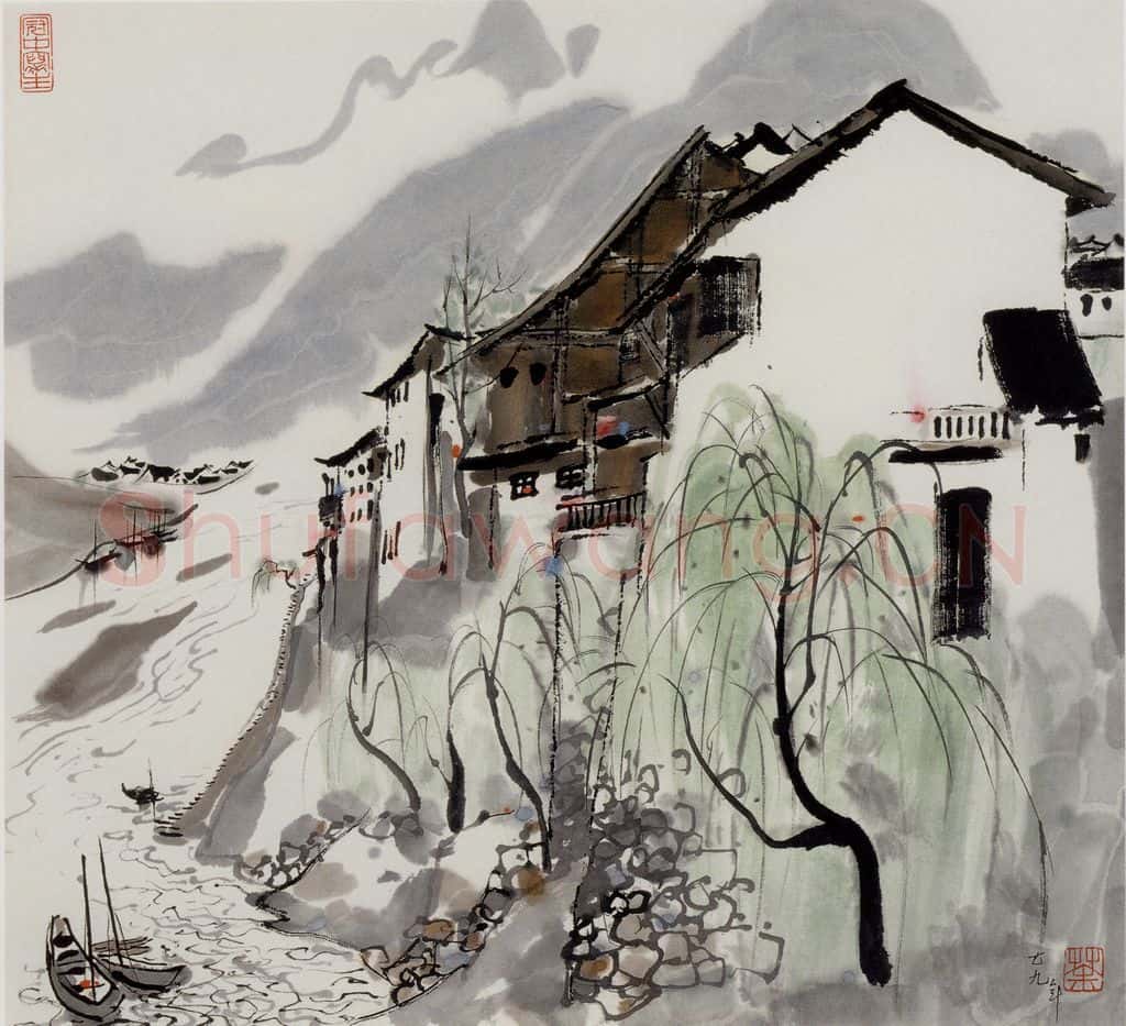 1979年 吴冠中 川北大竹河 书画作品