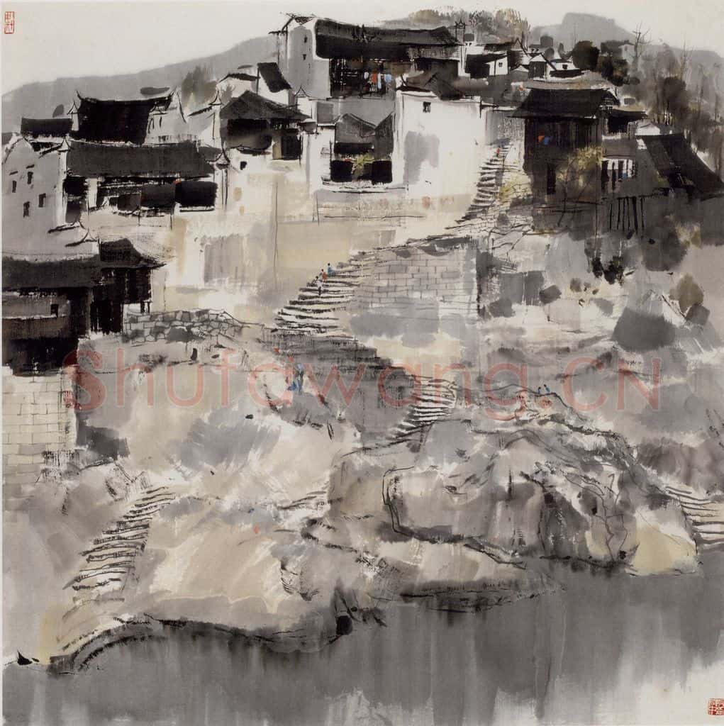 1979年 吴冠中 湘西渡口 书画作品