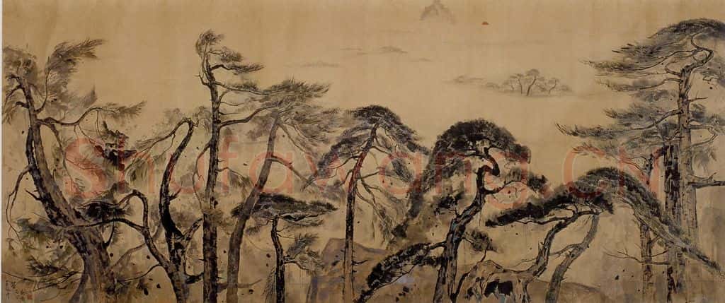 1980年 吴冠中 南岳松 书画作品