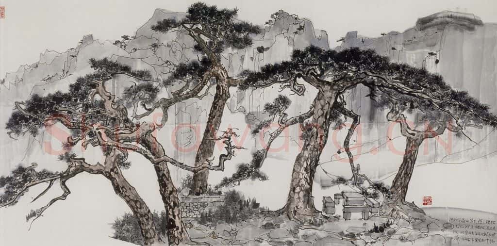 1980年 吴冠中 泰山五大夫松写生 书画作品