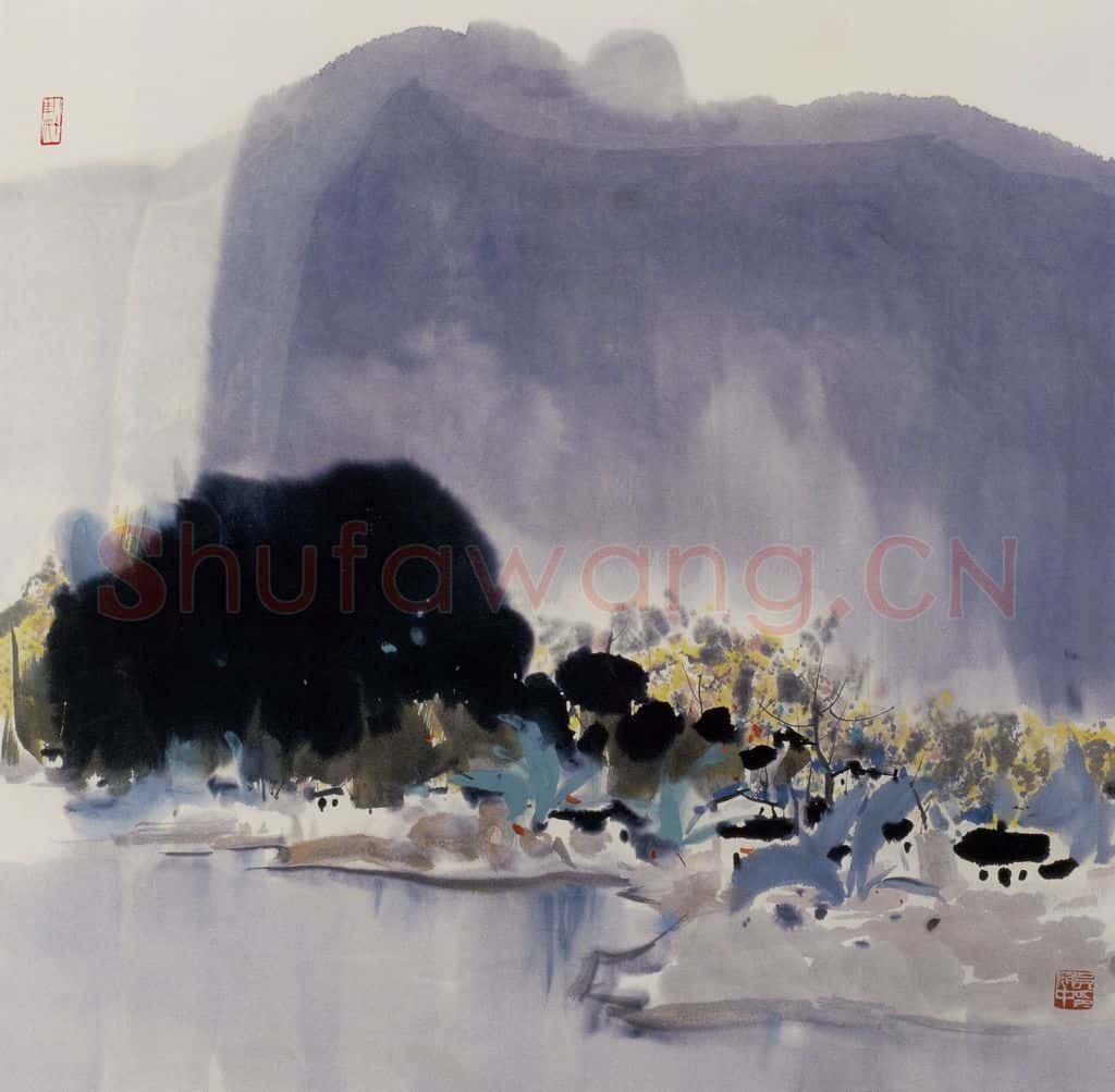 1980年 吴冠中 雨后山村 书画作品