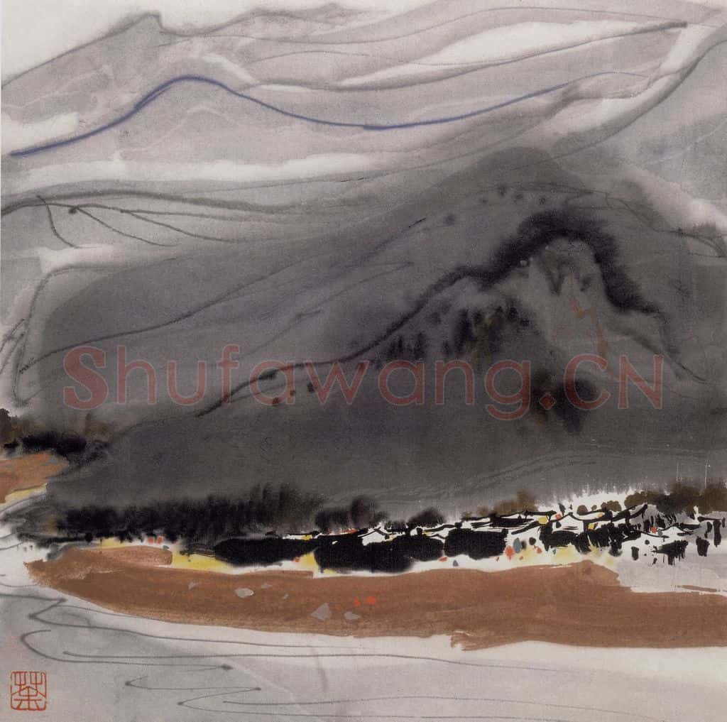 1980年 吴冠中 贵州江畔小镇 书画作品