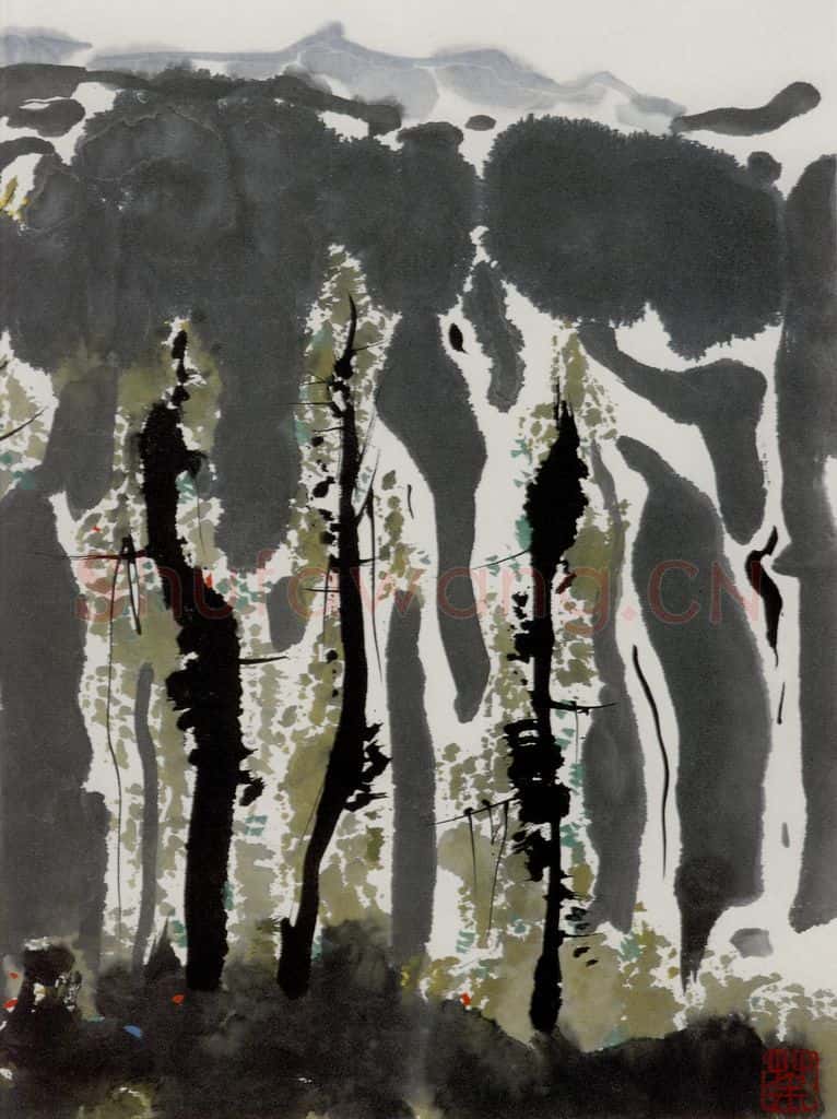 1980年 吴冠中 玉龙山下飞瀑 书画作品