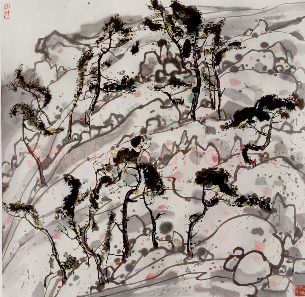 1980年 吴冠中 崂山松石 书画作品