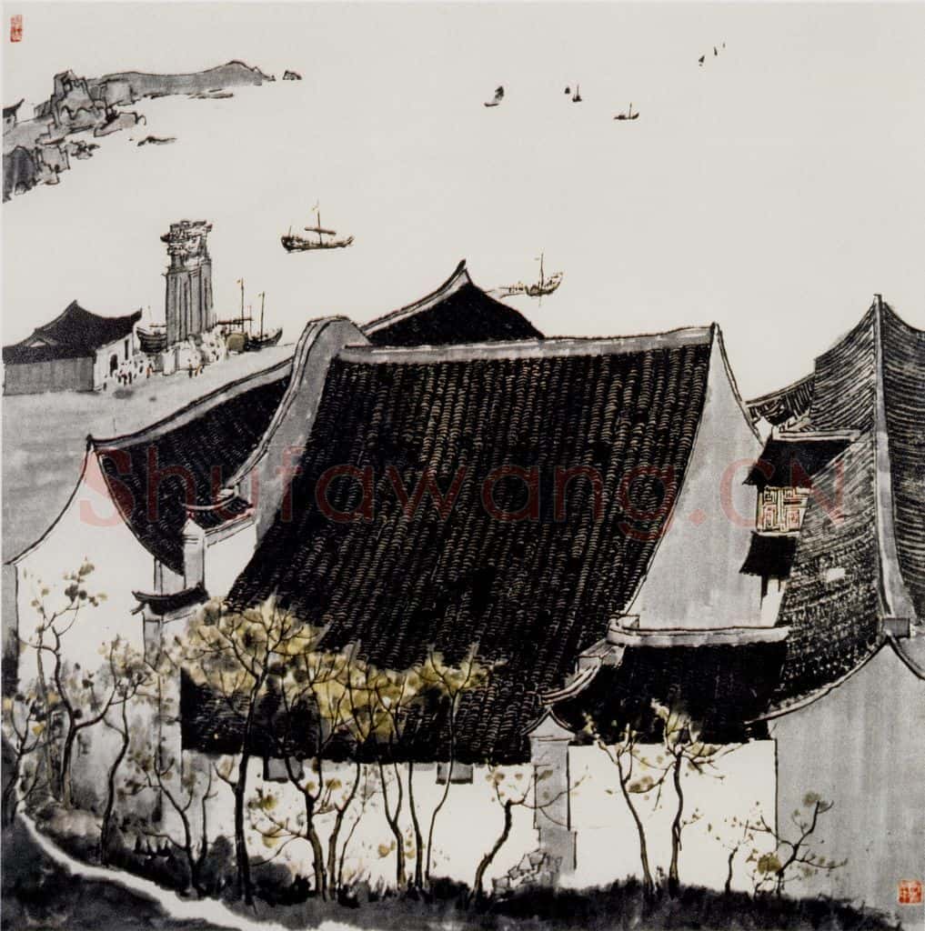 1980年 吴冠中 普陀山渡口 书画作品