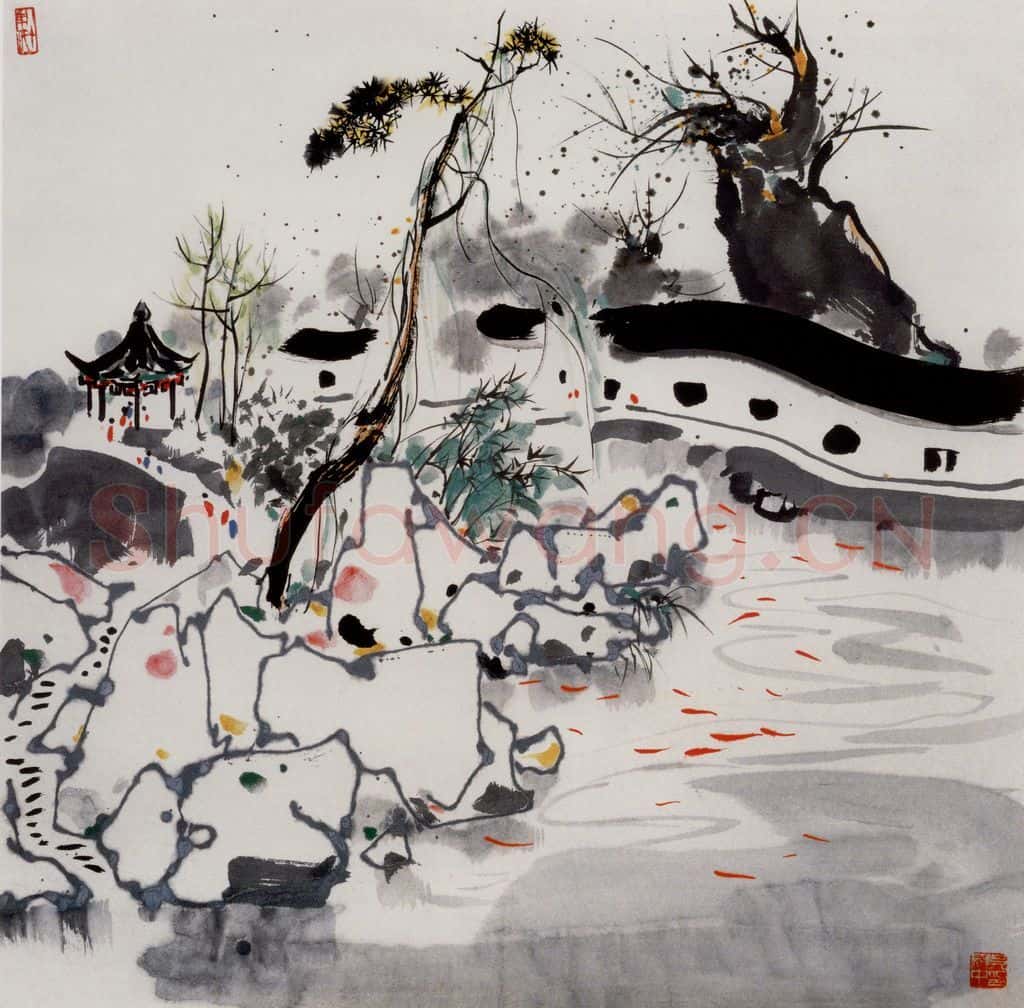 1981年 吴冠中 苏州园林 书画作品