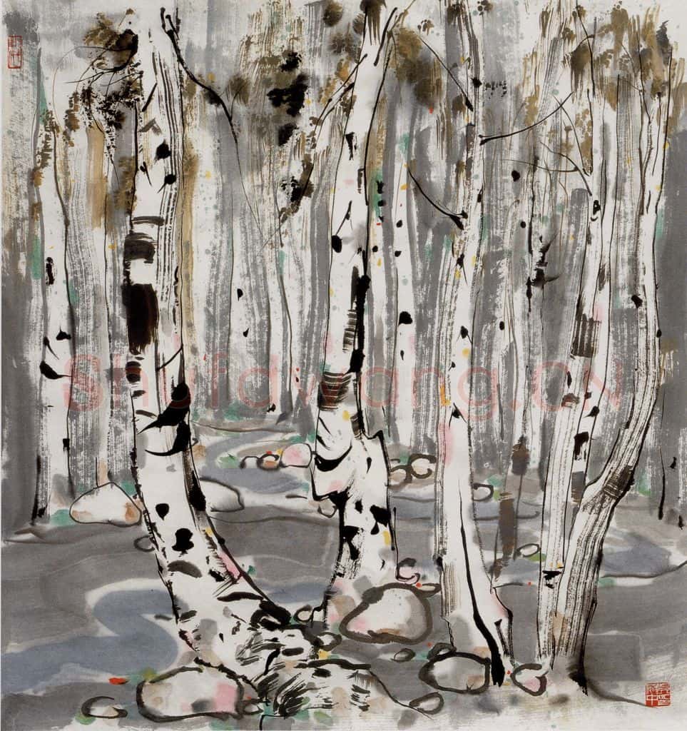 1981年 吴冠中 白桦林 书画作品