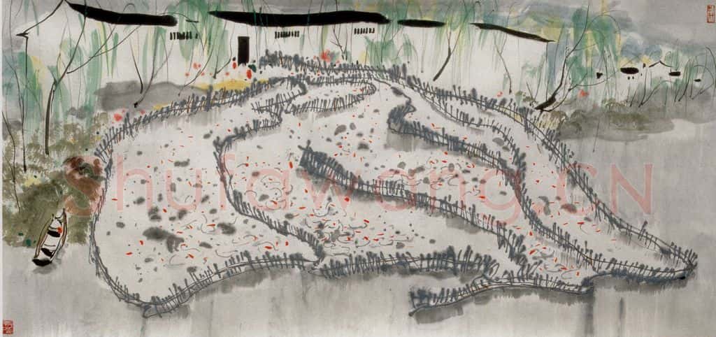 1982年 吴冠中 养鸭场 书画作品
