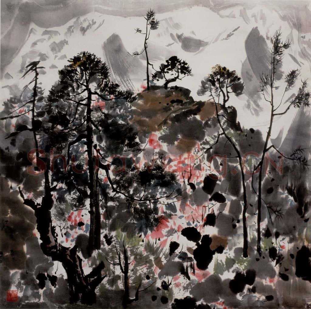 1983年 吴冠中 玉龙山花 书画作品