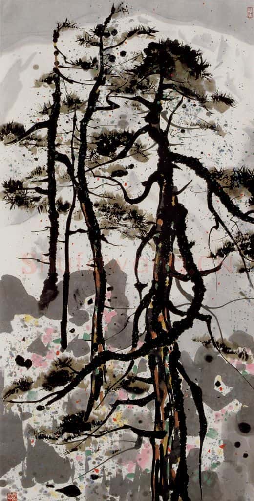1983年 吴冠中 雪山与杜鹃 书画作品