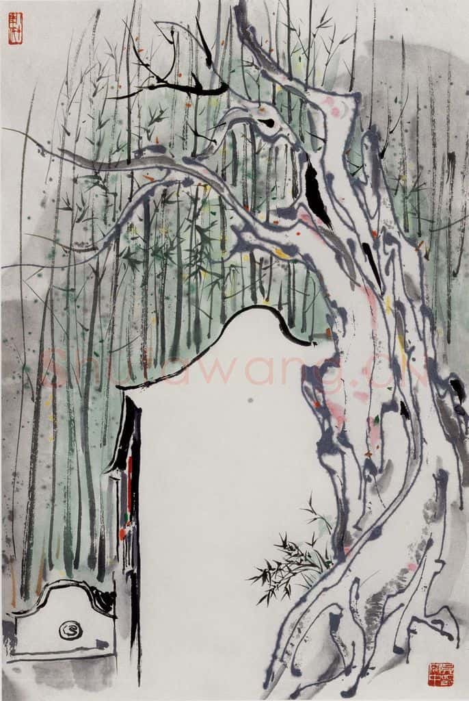 1983年 吴冠中 虎跑白墙 书画作品