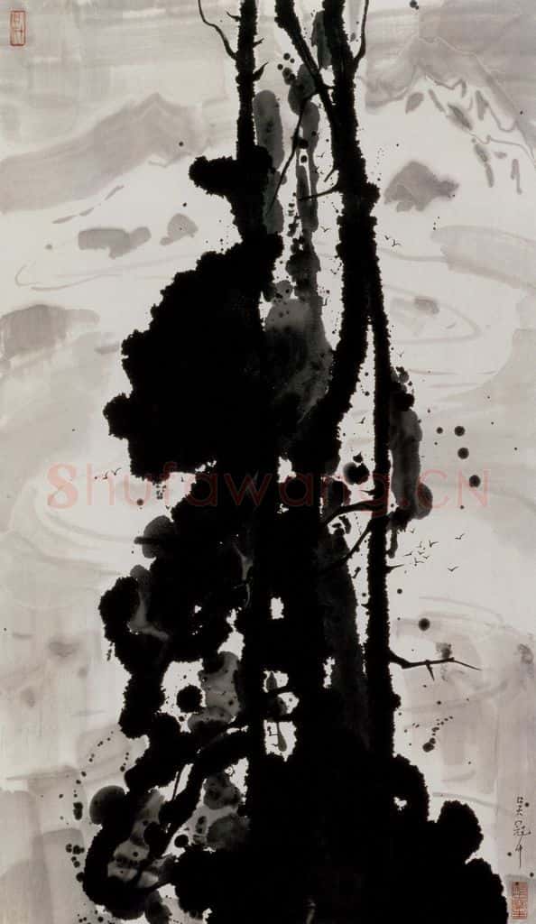 1984年 吴冠中 玉龙山古柏 书画作品