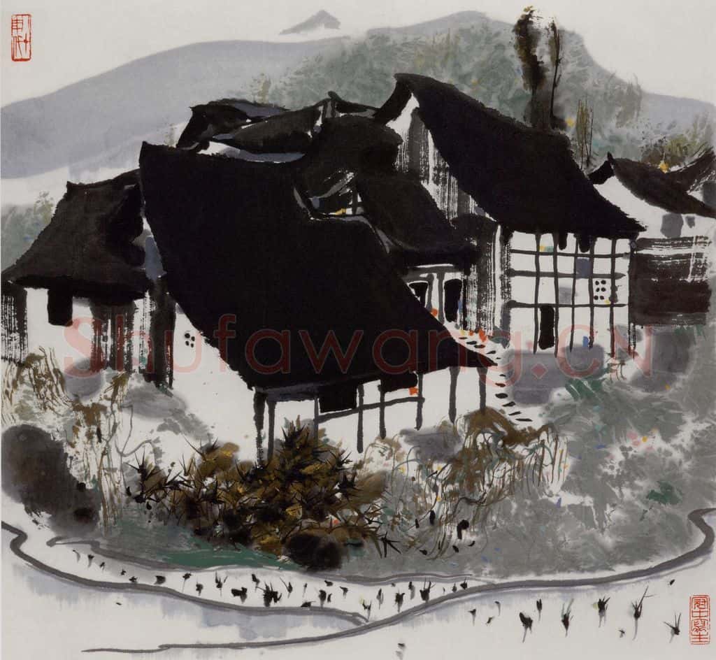 1984年 吴冠中 四川农家 书画作品